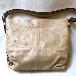 Coach Perforated Leather Duffle Bag in Silver Sand